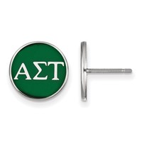 Sterling Silver Rhodium-plated LogoArt Alpha Sigma Tau Sorority Greek Letters Color Enamel Post Earrings view 1