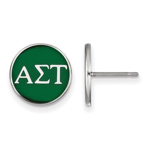 Sterling Silver Rhodium-plated LogoArt Alpha Sigma Tau Sorority Greek Letters Color Enamel Post Earrings