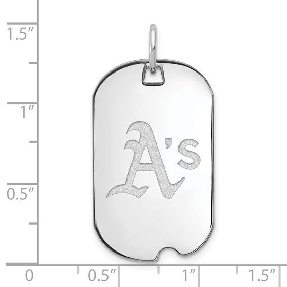 Sterling Silver Rhodium Plated Major League Baseball LogoArt Oakland Athletics Small Dog Tag