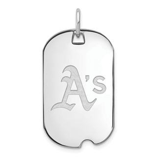 Sterling Silver Rhodium Plated Major League Baseball LogoArt Oakland Athletics Small Dog Tag