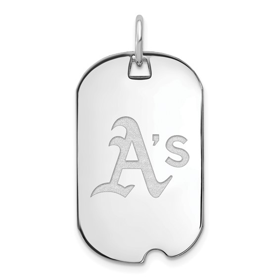 Sterling Silver Rhodium Plated Major League Baseball LogoArt Oakland Athletics Small Dog Tag