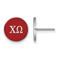 Sterling Silver Rhodium-plated LogoArt Chi Omega Sorority Greek Letters Color Enamel Post Earrings view 1