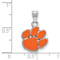 Sterling Silver Rhodium-plated LogoArt Clemson University Tiger Paw Small Enameled Pendant view 2