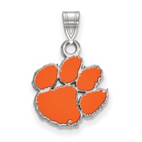 Sterling Silver Rhodium-plated LogoArt Clemson University Tiger Paw Small Enameled Pendant view 1