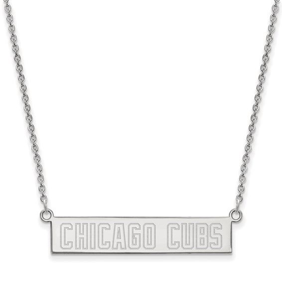 Sterling Silver Rhodium Plated Major League Baseball LogoArt Chicago Cubs Small Bar Necklace