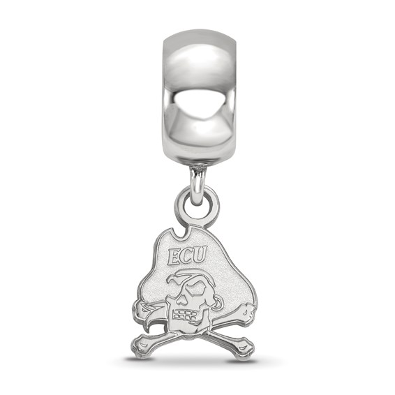 Sterling Silver Rhodium-plated LogoArt East Carolina University Pirate Extra Small Dangle Bead Charm