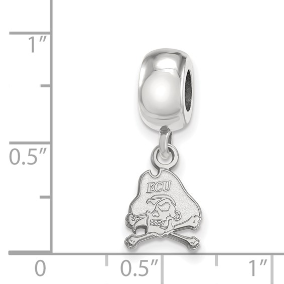 Sterling Silver Rhodium-plated LogoArt East Carolina University Pirate Extra Small Dangle Bead Charm