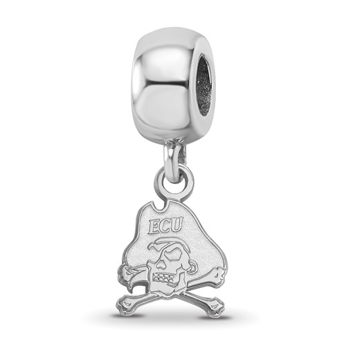 Sterling Silver Rhodium-plated LogoArt East Carolina University Pirate Extra Small Dangle Bead Charm
