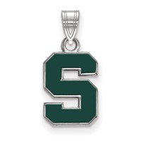 Sterling Silver Rhodium-plated LogoArt Michigan State University Letter S Small Enameled Pendant view 1