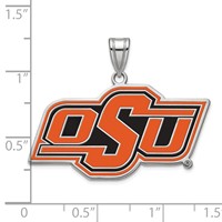 Sterling Silver Rhodium-plated LogoArt Oklahoma State University O-s-u Large Enameled Pendant view 2