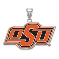 Sterling Silver Rhodium-plated LogoArt Oklahoma State University O-s-u Large Enameled Pendant view 1