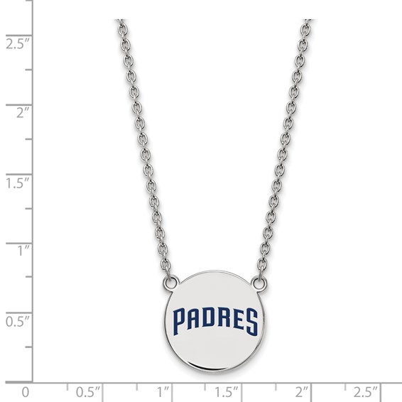 Sterling Silver Rhodium Plated Major League Baseball LogoArt San Diego Padres Enamel Disc Necklace