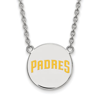 Sterling Silver Rhodium Plated Major League Baseball LogoArt San Diego Padres Enamel Disc Necklace