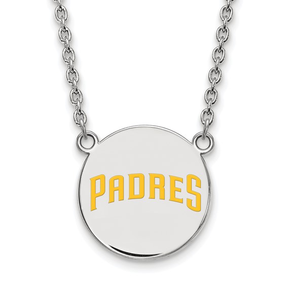 Sterling Silver Rhodium Plated Major League Baseball LogoArt San Diego Padres Enamel Disc Necklace