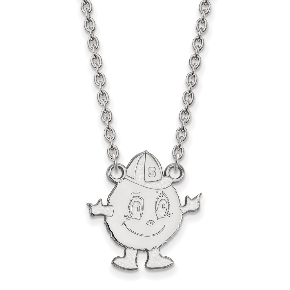 Sterling Silver Rhodium-plated LogoArt Syracuse University Mascot Large Pendant Necklace, 18"