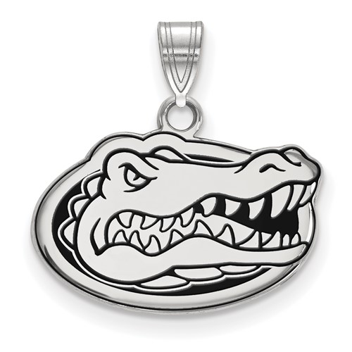 Sterling Silver Rhodium-plated LogoArt University of Florida Gator Small Enameled Pendant