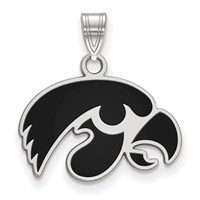 Sterling Silver Rhodium-plated LogoArt University of Iowa Hawk Small Enameled Pendant view 1