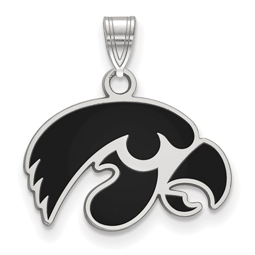 Sterling Silver Rhodium-plated LogoArt University of Iowa Hawk Small Enameled Pendant