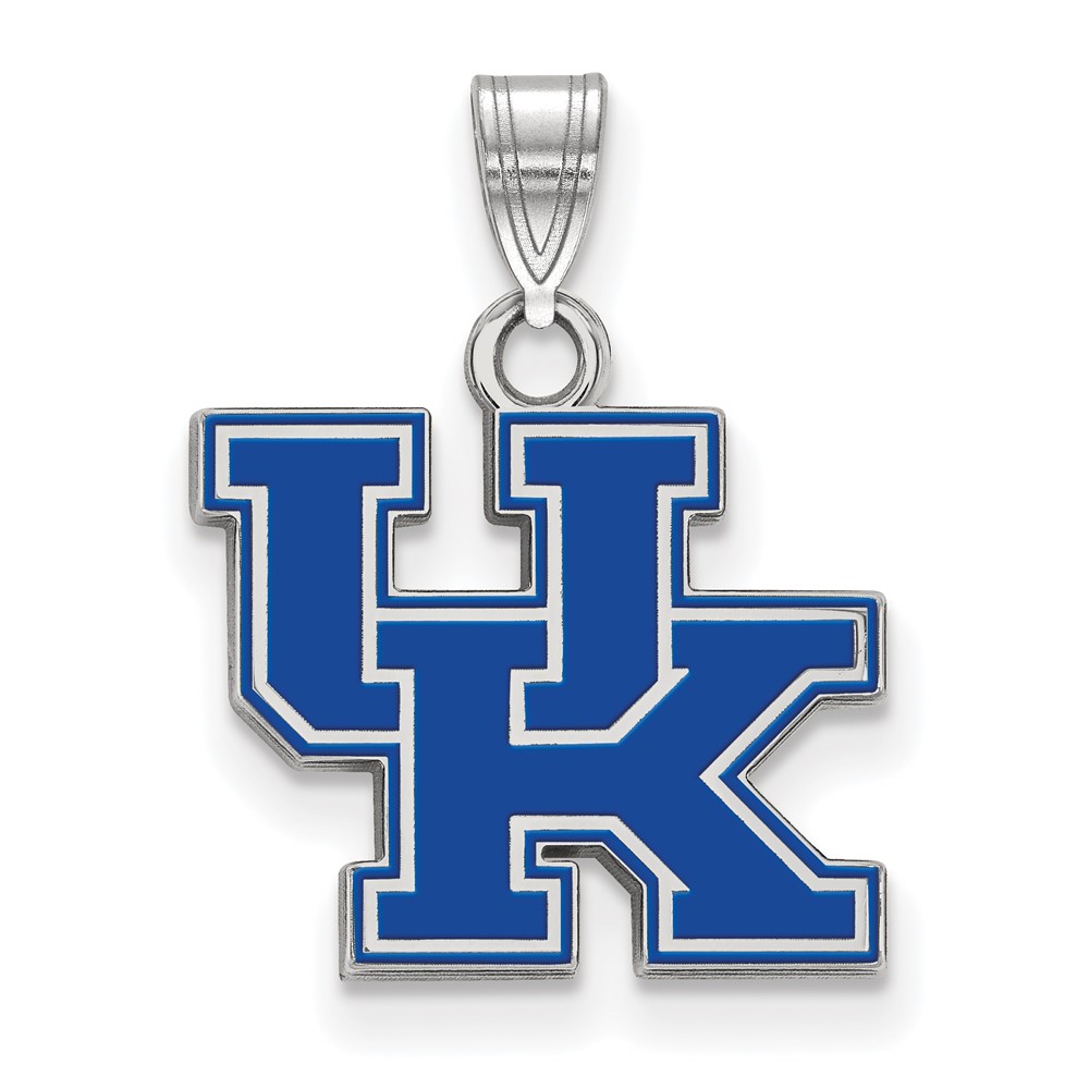 Sterling Silver Rhodium-plated LogoArt University of Kentucky U-k Small Enameled Pendant