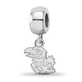 Sterling Silver Rhodium-plated LogoArt University of Kansas Jayhawk Extra Small Dangle Bead Charm
