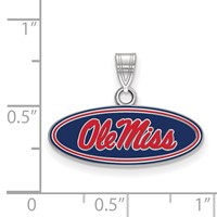 Sterling Silver Rhodium-plated LogoArt University of Mississippi Ole Miss Small Oval Enameled Pendant view 2
