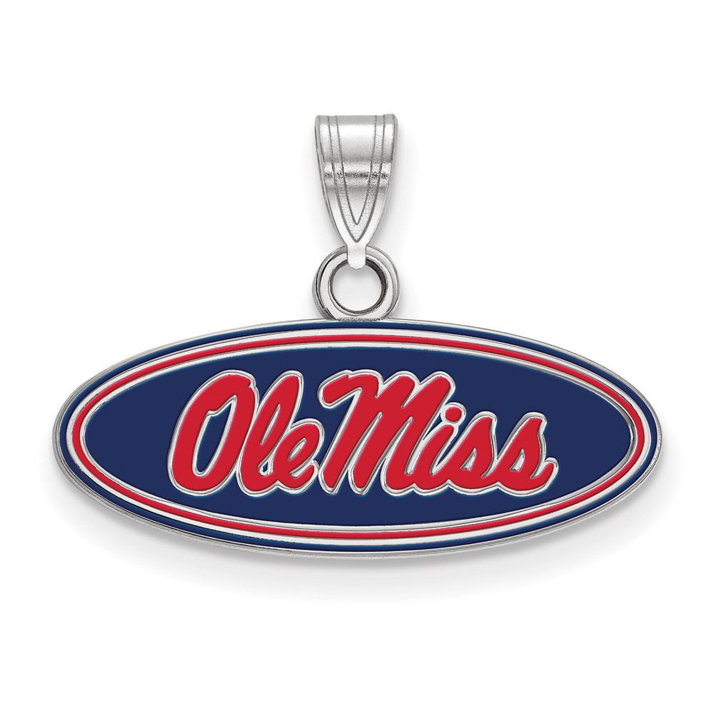 Sterling Silver Rhodium-plated LogoArt University of Mississippi Ole Miss Small Oval Enameled Pendant
