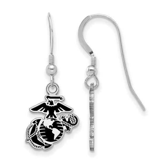 Sterling Silver Rh-Plat U.S. Marine Corps Epoxied Dangle Earrings