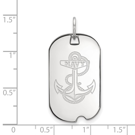 Sterling Silver Rhodium-plated LogoArt US Naval Academy Anchor Small Dog Tag Pendant