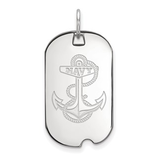 Sterling Silver Rhodium-plated LogoArt US Naval Academy Anchor Small Dog Tag Pendant