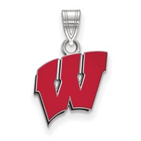 Sterling Silver Rhodium-plated LogoArt University of Wisconsin Letter W Small Enameled Pendant view 1