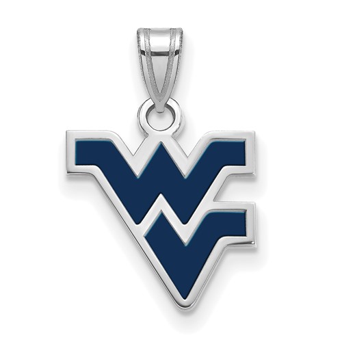 Sterling Silver Rhodium-plated LogoArt West Virginia University W-v Small Enameled Pendant