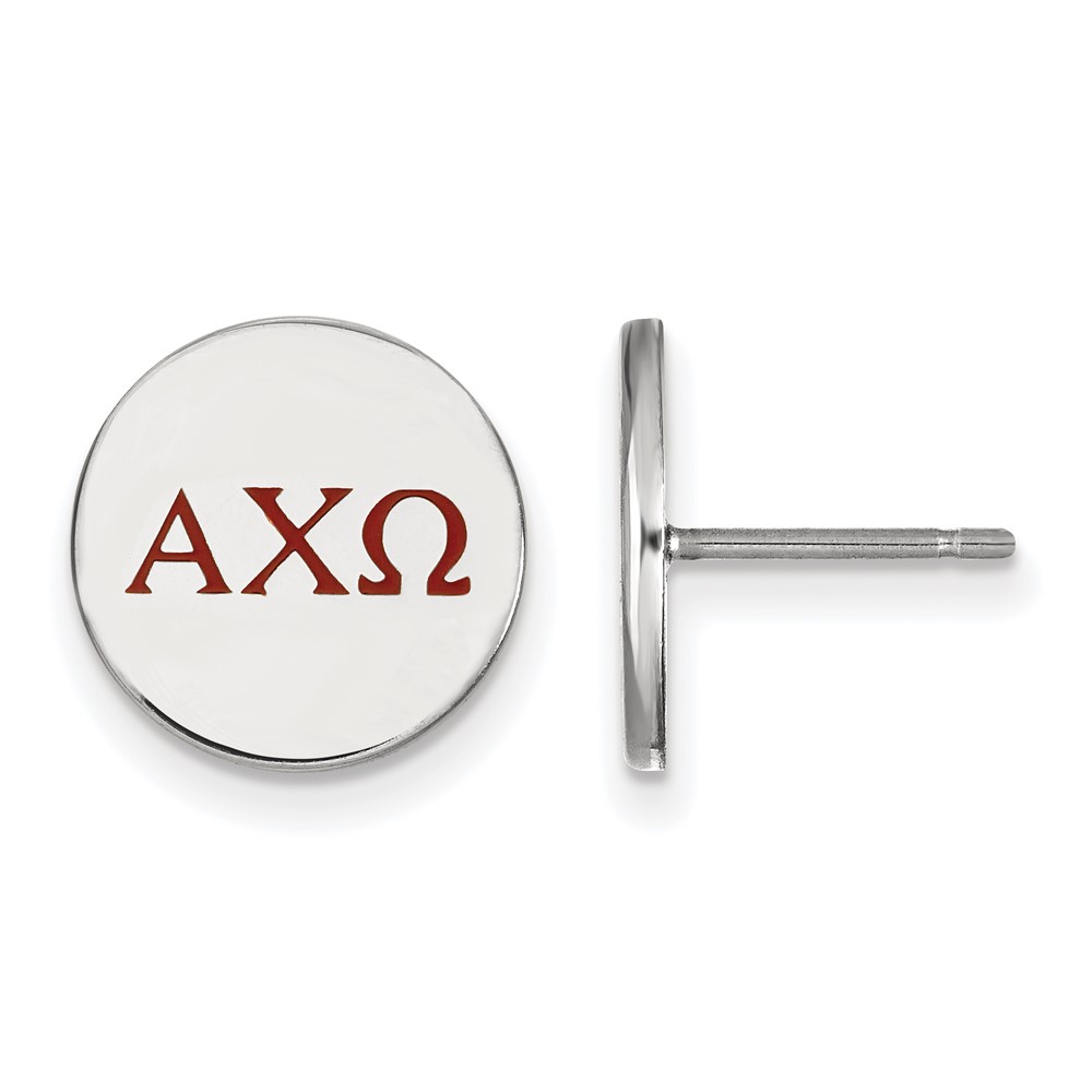 Sterling Silver Rhodium-plated LogoArt Alpha Chi Omega Sorority Greek Letters Color Enamel Post Earrings