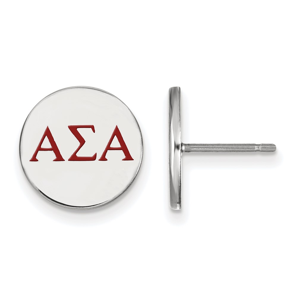 Sterling Silver Rhodium-plated LogoArt Alpha Sigma Alpha Sorority Greek Letters Color Enamel Post Earrings