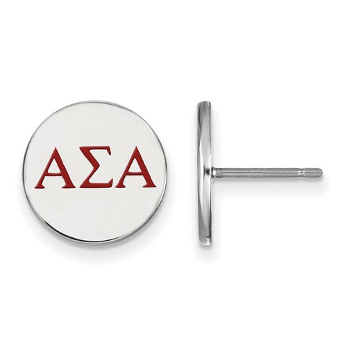 Sterling Silver Rhodium-plated LogoArt Alpha Sigma Alpha Sorority Greek Letters Color Enamel Post Earrings