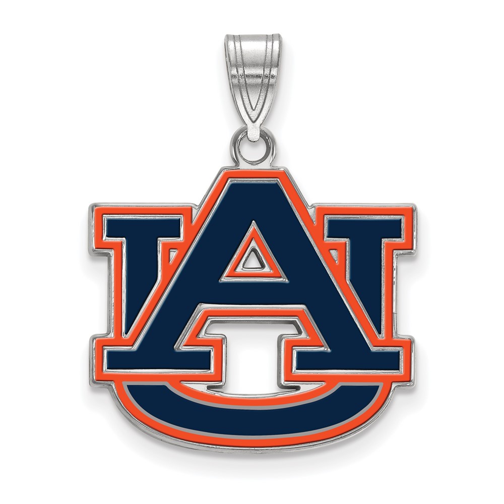 Sterling Silver Rhodium-plated LogoArt Auburn University A-u Large Enameled Pendant