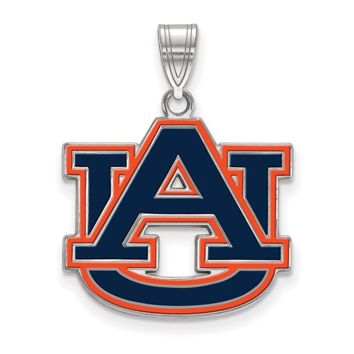 Sterling Silver Rhodium-plated LogoArt Auburn University A-u Large Enameled Pendant