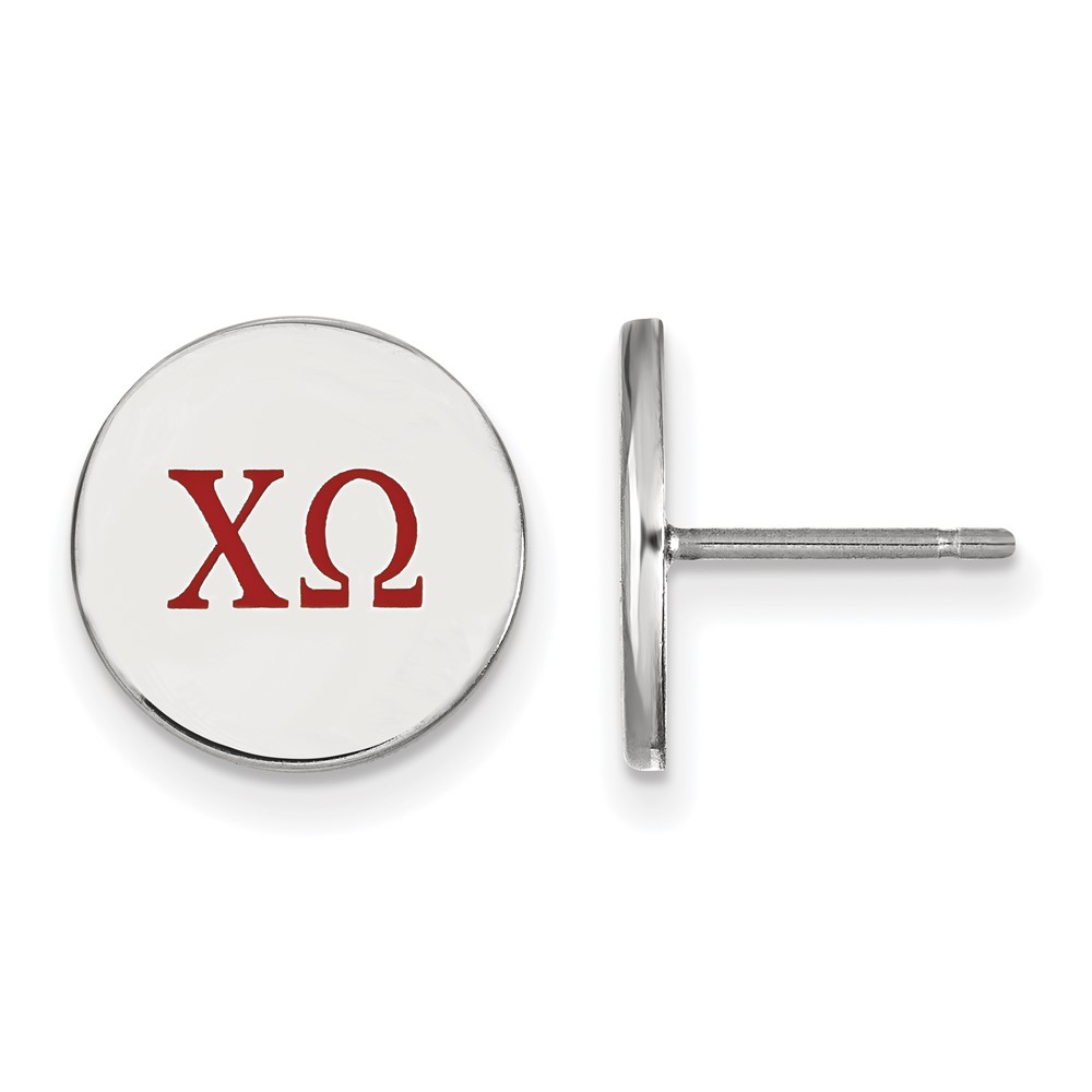 Sterling Silver Rhodium-plated LogoArt Chi Omega Sorority Greek Letters Color Enamel Post Earrings