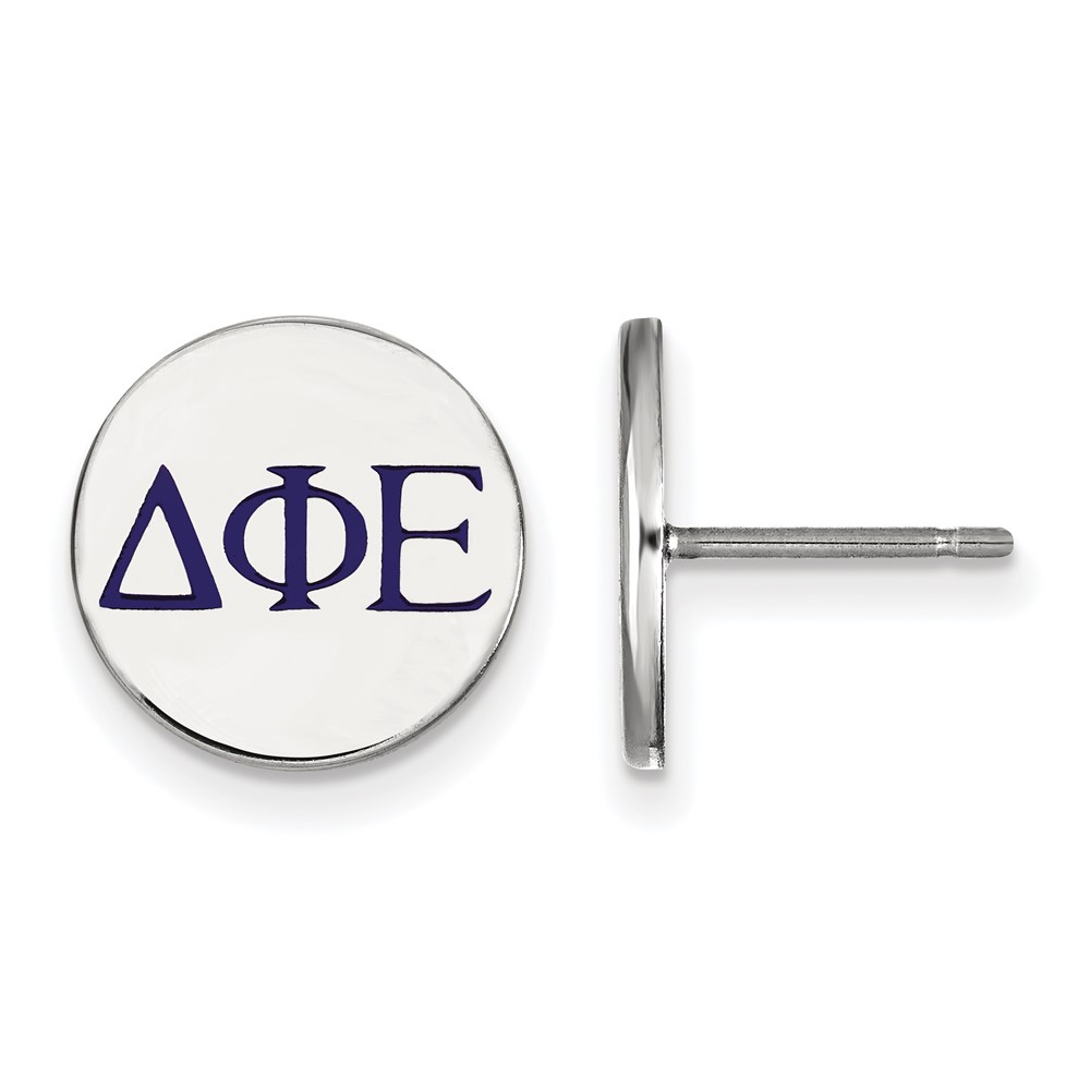 Sterling Silver Rhodium-plated LogoArt Delta Phi Epsilon Sorority Greek Letters Color Enamel Post Earrings