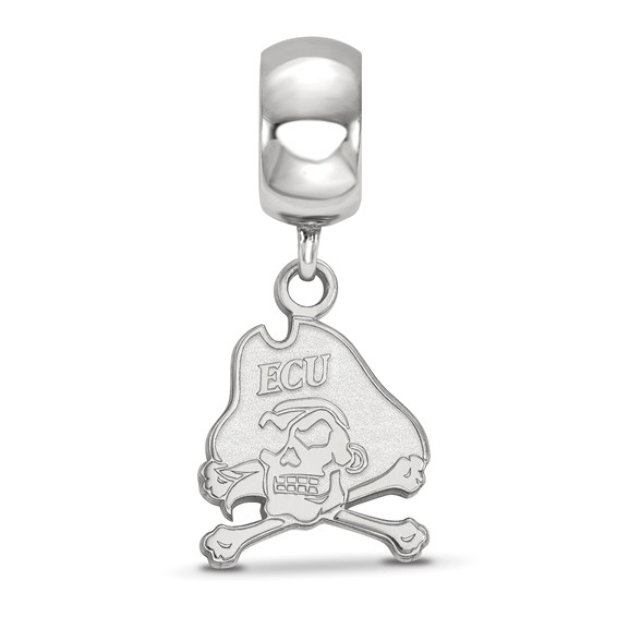 Sterling Silver Rhodium-plated LogoArt East Carolina University Pirate Small Dangle Bead Charm
