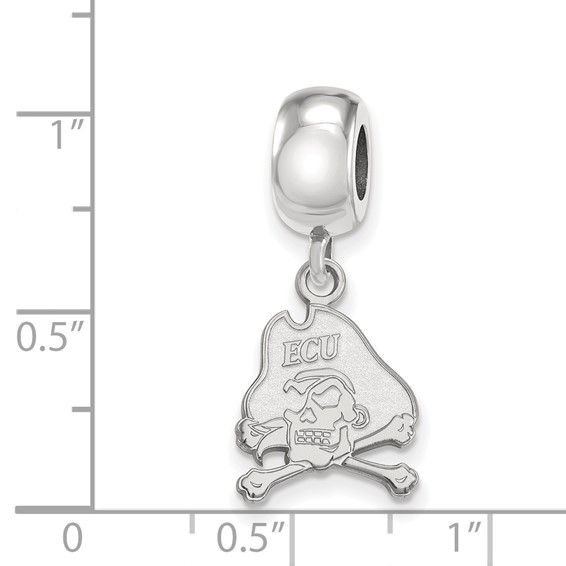 Sterling Silver Rhodium-plated LogoArt East Carolina University Pirate Small Dangle Bead Charm