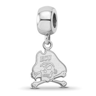 Sterling Silver Rhodium-plated LogoArt East Carolina University Pirate Small Dangle Bead Charm