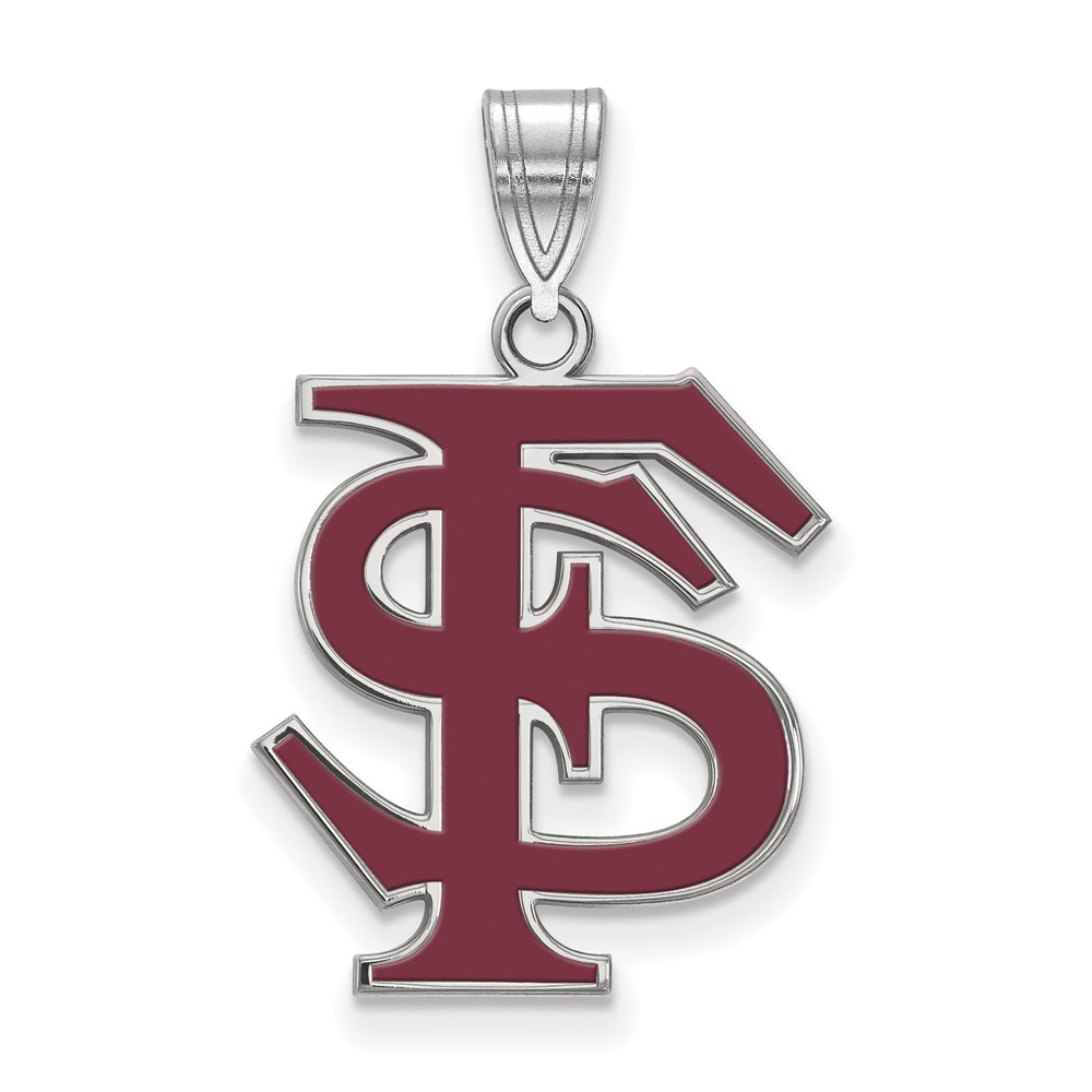 Sterling Silver Rhodium-plated LogoArt Florida State University F-s Large Enameled Pendant