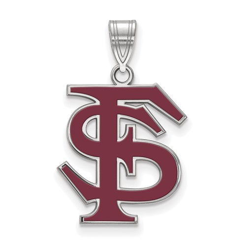 Sterling Silver Rhodium-plated LogoArt Florida State University F-s Large Enameled Pendant