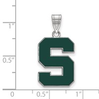 Sterling Silver Rhodium-plated LogoArt Michigan State University Letter S Large Enameled Pendant view 2