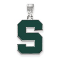 Sterling Silver Rhodium-plated LogoArt Michigan State University Letter S Large Enameled Pendant view 1
