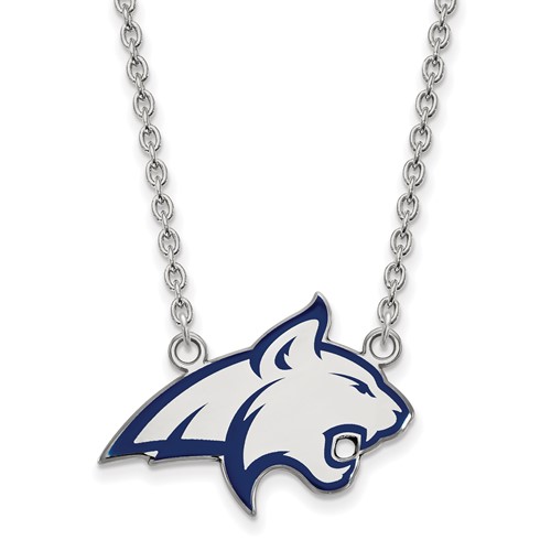 Sterling Silver Rhodium-plated LogoArt Montana State University Bobcat Large Enameled Pendant Necklace, 18"