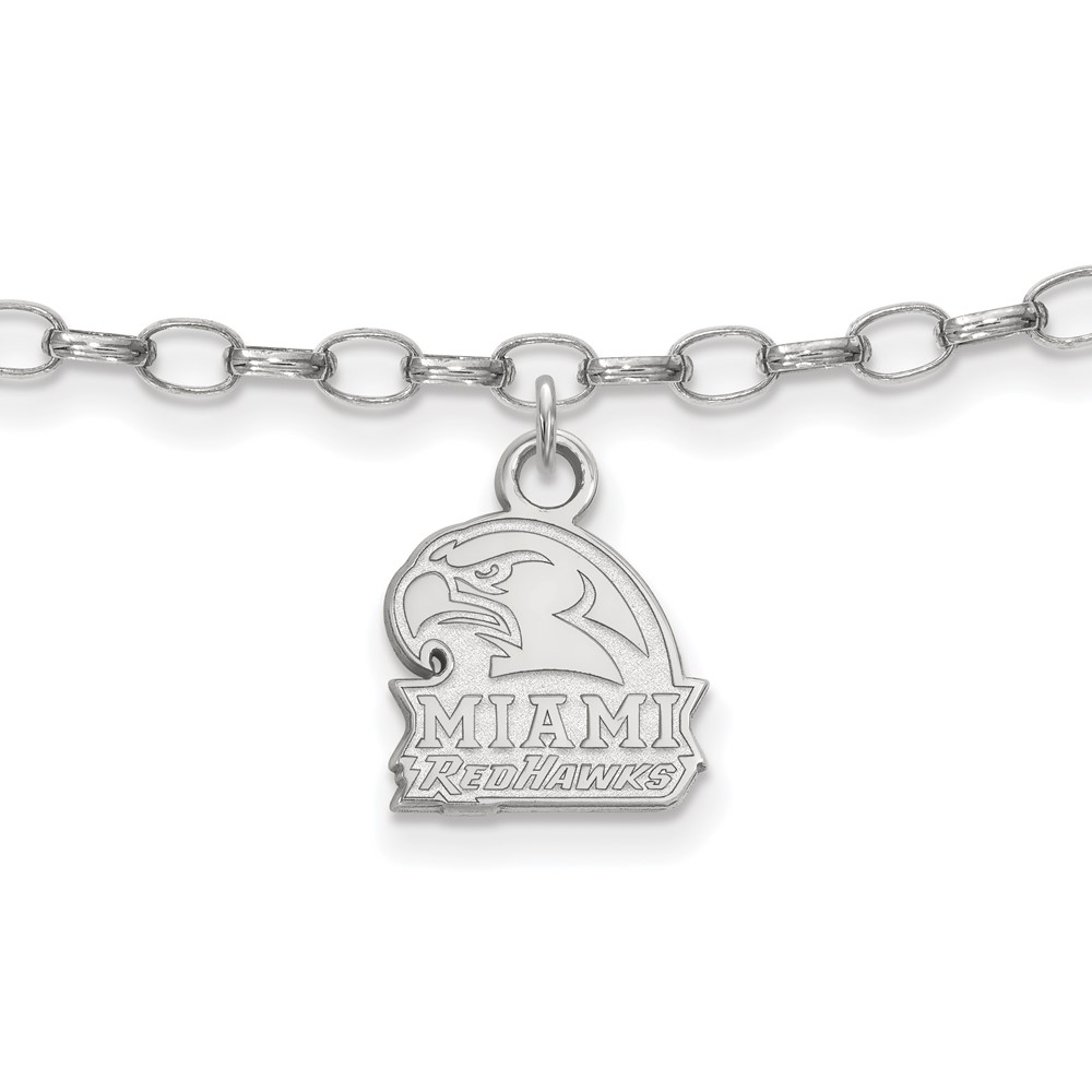 Sterling Silver Rhodium-plated LogoArt Miami University Ohio Redhawks Anklet, 9"