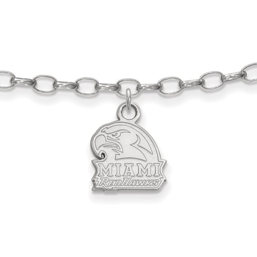 Sterling Silver Rhodium-plated LogoArt Miami University Ohio Redhawks Anklet, 9"