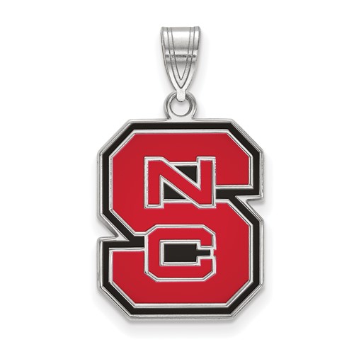 Sterling Silver Rhodium-plated LogoArt North Carolina State University N-c-s Large Enameled Pendant