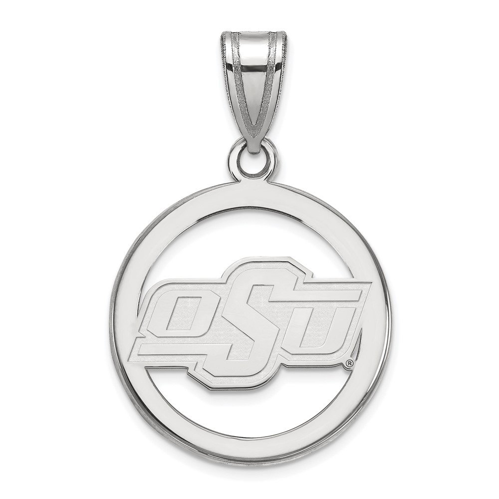 Sterling Silver Rhodium-plated LogoArt Oklahoma State University O-s-u Small Circle Pendant